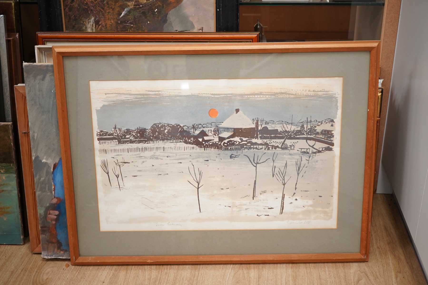Edwin La Dell ARA (1914-1970), 'Snow Evening', signed in pencil, lithograph, 45 x 71cm